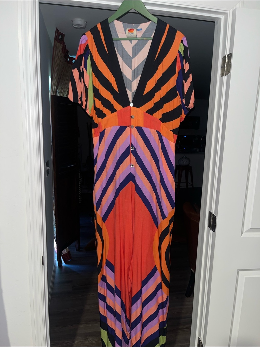 Colorblocked V-Neck Maxi Jumpsuit in Orange, Purple & Black